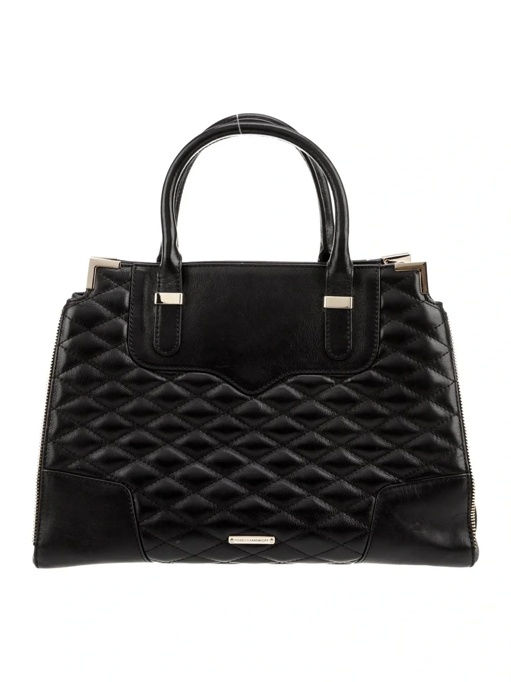 Rebecca Minkoff $345 2015 Amorous Quilted Black Leather Satchel Tote Bag